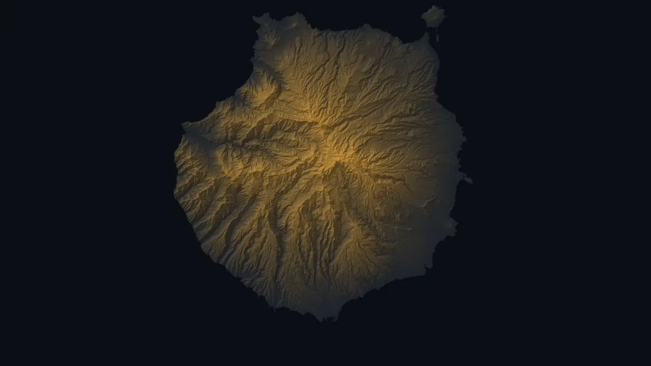 Las curvas de nivel de Gran Canaria, con la cumbre encendida en el centro